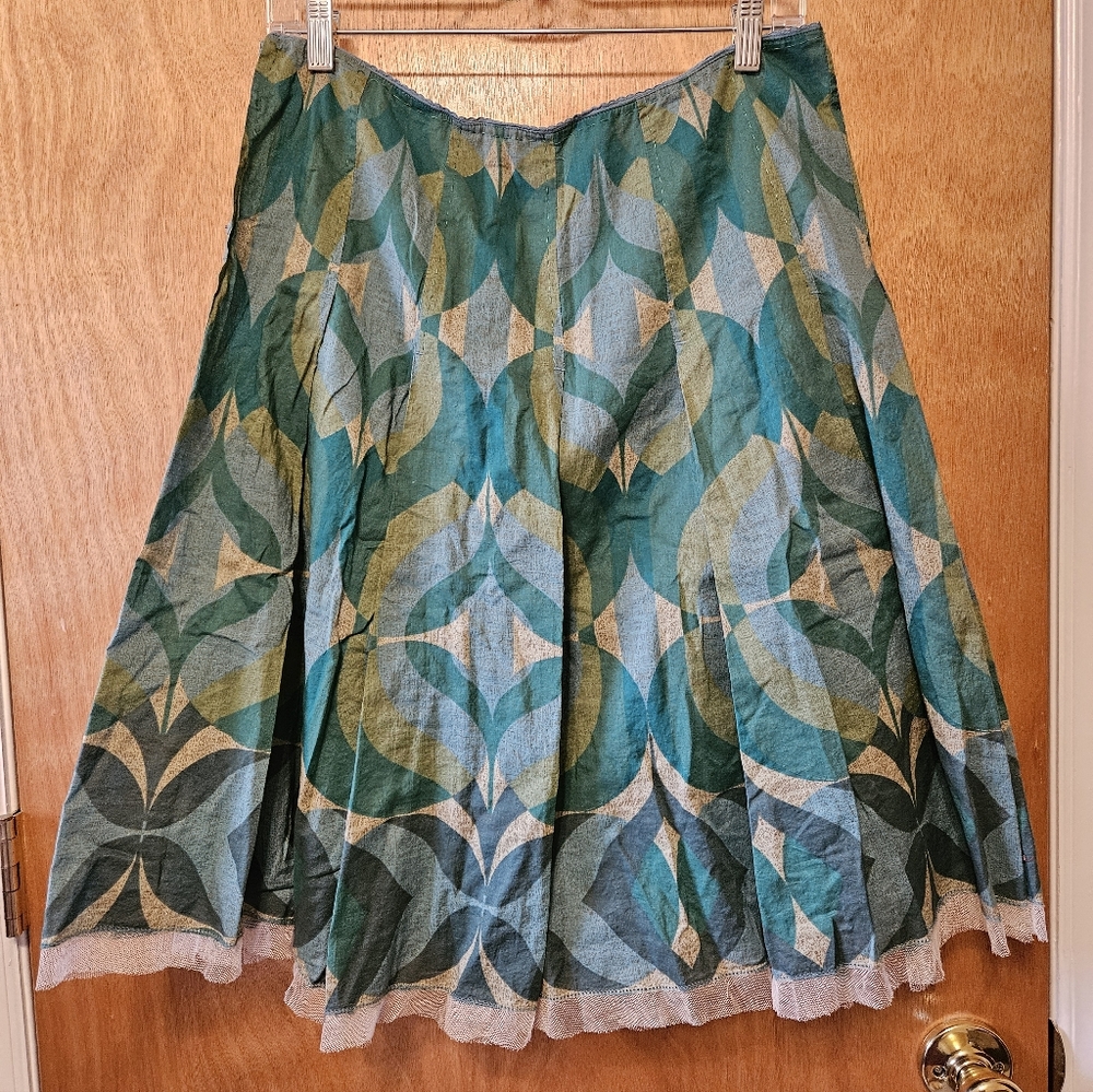 Gianni Bini Teal and Cream A-Line Skirt